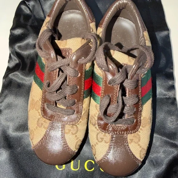 Gucci Kids Brown Sneakers with Green and Red Stripes - Picture 9 of 12